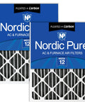Two packs of Nordic Pure 20x25x4 MERV 12 pleated air filters with carbon activated for odors and fresh indoor air actual 19.5x24.5x3.63