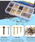 1600Pcs Tiny Nails Kit With 1x6mm 1x8mm 1x10mm Wooden Nails In Gold Silver Bronze, DIY Hardware Fixes, shown with storage box