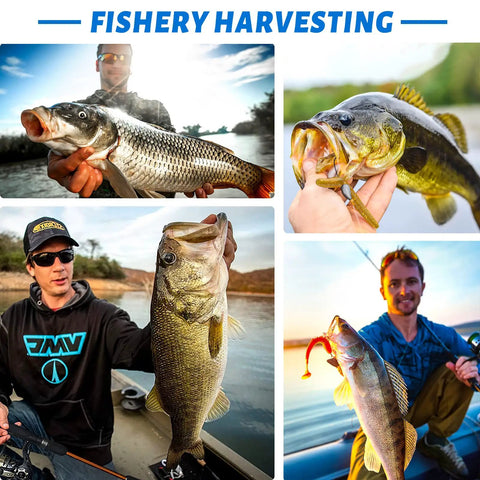 Anglers showcasing catches from Massive 353 Piece Fishing Lure Gear Kit with 12 Rig Lures Tackle Box for Freshwater Bass Angling