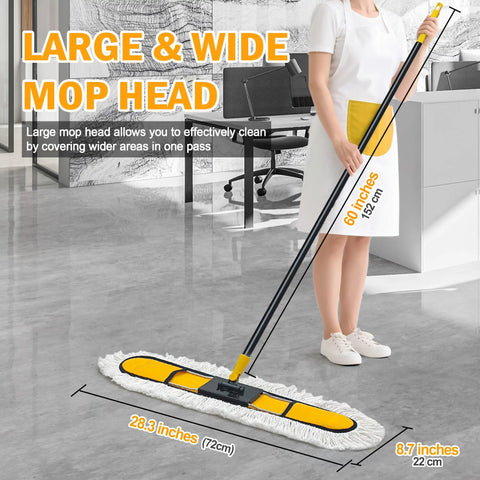 Heavy Hitter 24 Inch Commercial Dust Mop With Two Premium Microfiber Pads, 60-inch handle, large mop head for efficient cleaning.