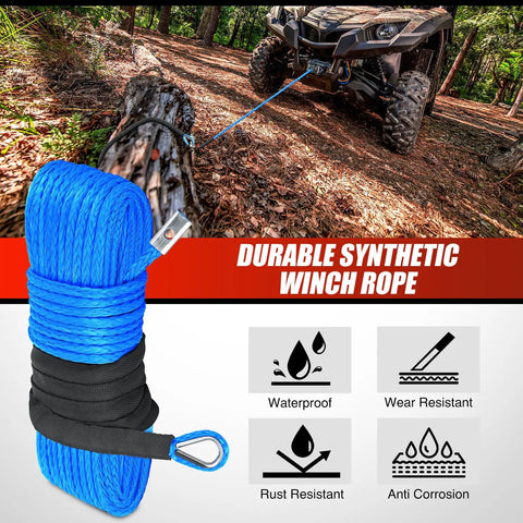 Quarter Inch Fifty Foot Synthetic Heavy Duty Winch Rope for ATV UTV 4x4 Off Road Vehicles 9000 Lb Capacity on ATV