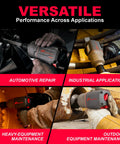 One Half Inch Drive Air Impact Wrench Featuring Twin Hammer Titanium Case And 1350 Foot Pounds Of Nut Crushing Torque A Featherweight Four Point Six Pound Workhorse Engineered For Shop Pros Who Want Boss Level Twist Without The Fatigue Green shown in automotive repair and industrial applications.