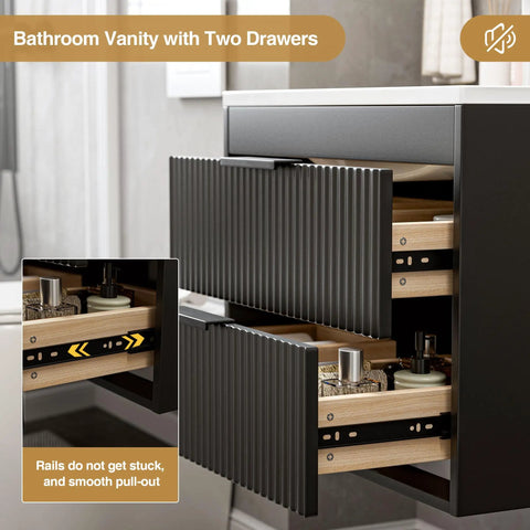24 Inch Modern Mdf Bathroom Vanity With Sink Wall Mounted Floating Cabinet Featuring Smooth Glide Drawers And Matte Black Handles For A Top Shelf Bathroom Glow Up And Zero Clutter Setup