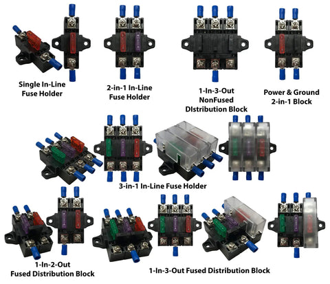 Heavy Duty Stackable Fuse Holder Panel And Distribution Block Compatible With Ato Atc And Min Atm Blade Fuses Featuring Hella Solid Plug And Play Wiring For Your Ride Or Rig In Black, showcasing various fuse holders and distribution blocks.