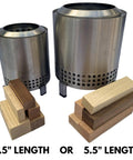 Mini Fire Wood and Fire Starters from Reclaimed Kiln Dried Hardwood, 3.5 or 5.5 inch lengths shown next to metal fire pits.