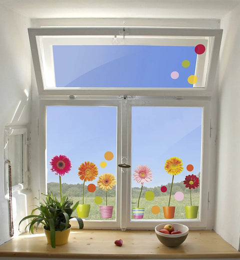 Gerberas Window Decals Two 12 Inch By 12 Inch Sheets Peel And Stick Repositionable Flowers on living room window