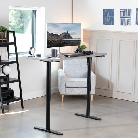 VIVO Electric Standing Desk Frame Single Motor Height Adjustable Workstation Base with memory settings in home office setup.