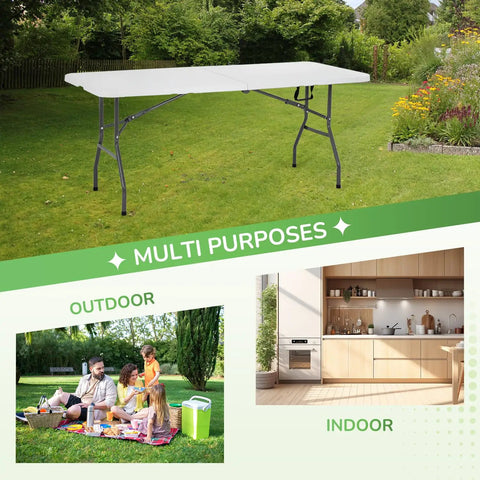 Beast Mode Ready 6Ft Folding Table Portable Plastic Table With Carry Handle Waterproof Foldable Design Steel Frame Lock White
