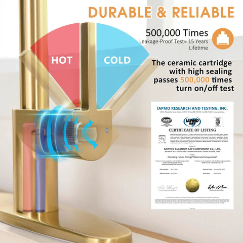 Certification for Gold Brushed Kitchen Faucet With Pull Down Sprayer Single Handle 360 Degree Swivel Low Arc Design