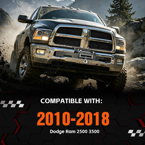 Dodge Ram with Heavy Duty Winch Mounting Plate Bolt-On Front Bumper Tray No-Drill Bracket, for 2010-2018 2500 3500 models.