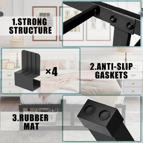 Rock Solid Queen Bed Frame Built Tough For Real Life, strong structure and anti-slip gaskets for stability and support.
