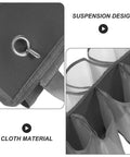 Heavy Duty Hanging Closet Organizer And Dual Purpose Door Panel Rack For Leggings Pants Towels And Sneakers With Secure Fabric Hooks showing suspension design and cloth material.