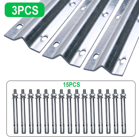 12 Foot Galvanized Inverted V Track Kit With Three 4 Foot Tracks And Mounting Hardware Heavy Duty Steel Rail For Sliding Driveway Gates Barn Doors And Outdoor Applications Smooth Quiet Operation And Rust Resistant shown with metal bolts.
