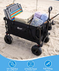 All-Terrain Beach Wagon with 9-Inch Inflatable Balloon Wheels, 330 Lb Capacity, loaded with beach gear on sand