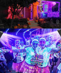 2 Pack 100W IP66 Waterproof Black Light Flood Lights With Plug And 6 Foot Cable illuminating outdoor party with neon glow