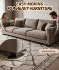 Eight Pack Heavy Duty Furniture Sliders For Carpet And Hardwood Flooring Featuring A Thick Cushioned Buffer under a couch for easy moving.