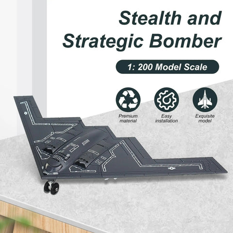 One To Two Hundred Scale B-2 Spirit Military Aircraft Quick Build Model Kit For Military Enthusiasts And Fans, Authentic Detailing