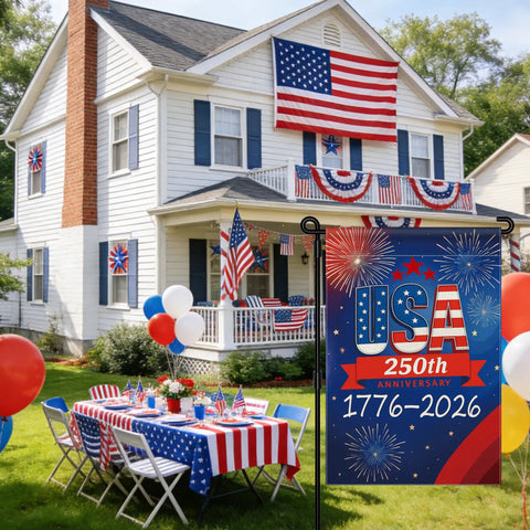250 Anniversary USA Garden Flag Double Sided Waterproof 12x18 Inch Patriotic Yard Sign Commemorating 1776 2026 With HD Printing outdoors