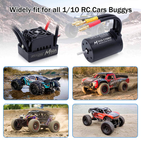 Beefy 1/10 RC Brushless Motor ESC Combo Waterproof 5700KV M3650 Motor 60A ESC for 1/10 Scale RC Cars Off Road with Aluminum Heat Sink