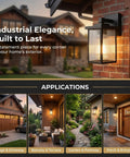 Stunning Matte Black Wall Mount Porch Lights, Dope Outdoor Sconces Featuring Hand Textured Glass And Solid Metal Frame mounted near front door.