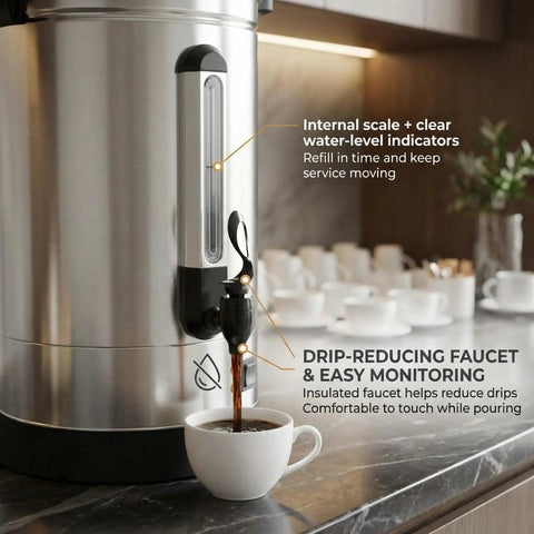 Heavy Duty 120 Cup Coffee Urn With 18 Liter Stainless Steel Construction Electric Hot Beverage Dispenser with cups