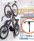 Swivel Bike Wall And Ceiling Mount With Gear Hooks For Garage Storage, Heavy Duty Bike Rack, holds two bikes vertically