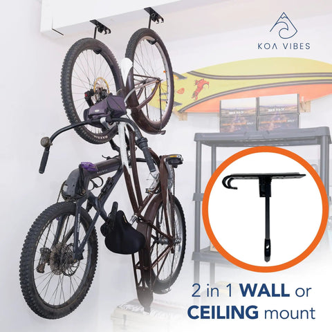 Swivel Bike Wall And Ceiling Mount With Gear Hooks For Garage Storage, Heavy Duty Bike Rack, holds two bikes vertically