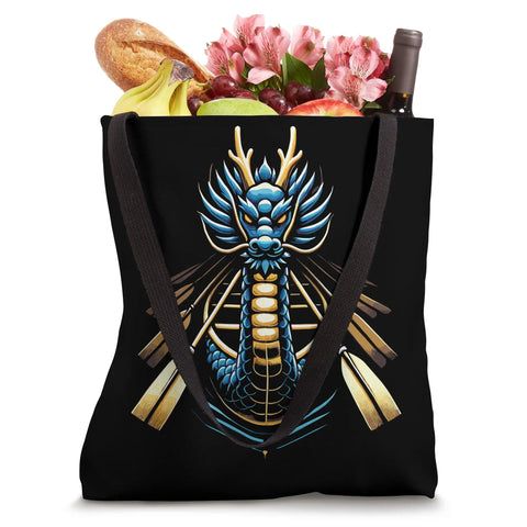 Dragon Boat Racing Tote Bag For Fans And Athletes Featuring Bold Festival Inspired Artwork And Paddling Culture Vibe A Durable Everyday Carryall For Races Practices Beach Trips And Day Adventures with dragon design and groceries inside