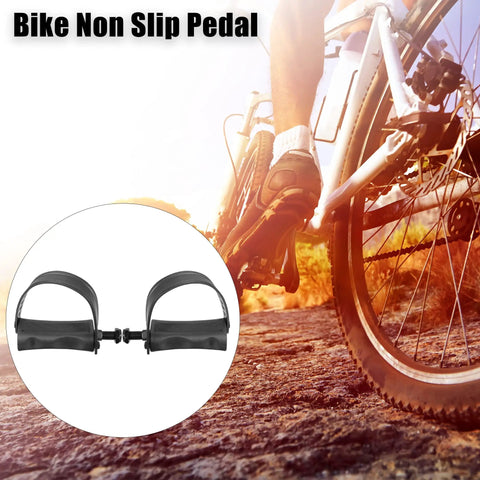 Cyclist using bike with Non Slip Exercise Bike Pedals With Straps Half Inch Spindle, 12.7mm Spindle, Black, Adjustable Toe Straps For Indoor Stationary And Outdoor Cycling, Secure Grip And Durable Pedal Set For Any Bike.