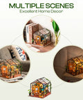 DIY Miniature Greenhouse Kit With Dope LED Lights 1 To 24 Scale Wooden Dollhouse With Realistic Furniture display