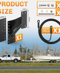 Diagram showing Beefy Heavy Duty Spare Tire Carrier For Utility Boat Trailers, Built From 5mm Steel, with mounting hardware included.