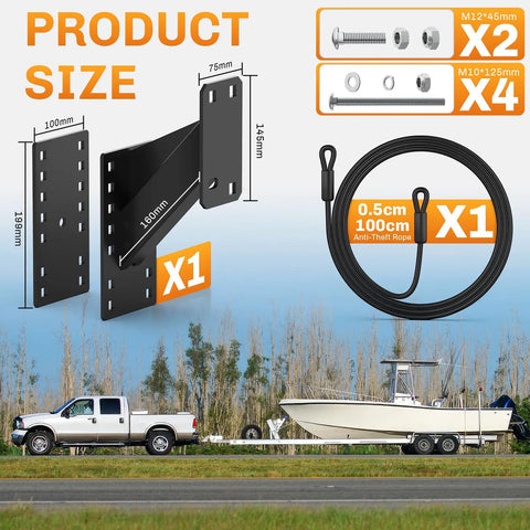 Diagram showing Beefy Heavy Duty Spare Tire Carrier For Utility Boat Trailers, Built From 5mm Steel, with mounting hardware included.