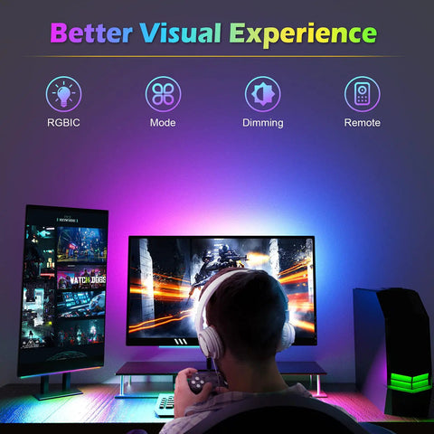 Gaming setup with 2-In-1 Under Monitor Light Bar For Gaming Setup With RGB Desk LED Remote Control USB Powered 5V Color Changing Lamp