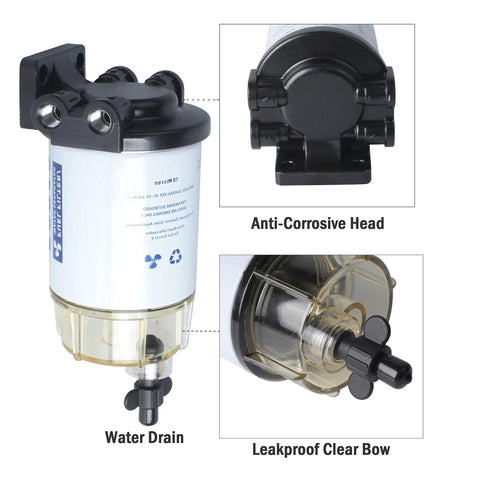 Fuel Water Separator Marine Kit For Outboard Motors with anti-corrosive head, leakproof clear bow, and water drain