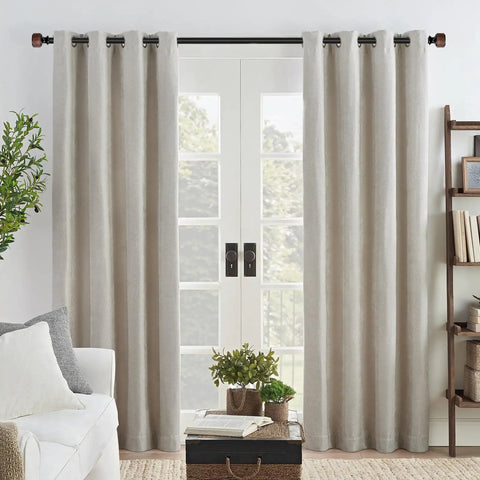 Rustic Wood Curtain Rod With Heavy Duty Adjustable Length 1 Inch Diameter Drapery Rod Featuring Faux Wood Grain Finials Built To Last In Matte Black Walnut Modern Luxe Farmhouse Style Vibe For 36 To 88 Inch Windows, over French doors
