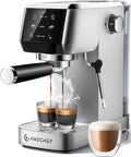 Front view of 20 Bar Espresso Machine With Milk Frother For Rich Crema At Home, Lightning Fast 30 Second Preheat, 1350W High Pressure Coffee Maker For Cappuccino Latte Mocha, Compact Stainless Steel With 44 Oz Water Tank, Your Perfect Home Barista.