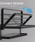 Matte Black 20 Inch Towel Rack With Shelf And Dual Towel Bars Dope Space Saving Bathroom Organizer With Foldable 90 Degree Design