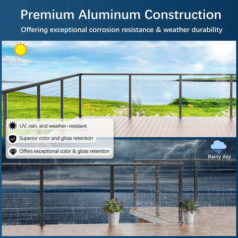 Heavy Duty 10 Ft Black Aluminum Handrails 4 Pack Slick Rectangular Flat Top Rails For Deck Stairs And Cable Railing Systems Weatherproof, showcasing weather resistance and durability.