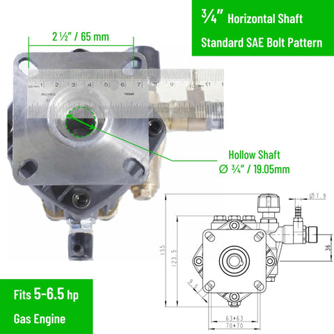 Top view of Beefed Up Axial Cam Replacement Pump for Residential Pressure Washers 2800 PSI at Three GPM
