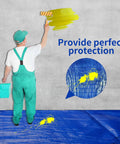 Heavy Duty 20x30 Ft Blue Tarp, 5 Mil Waterproof And UV Resistant, Multipurpose Outdoor Cover laid out, protecting from paint spills