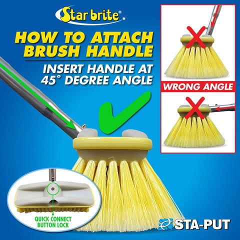 Extendable Boat Brush Handle With 3 To 6 Ft Reach Floats Quick Connect Compatibility Fits Extend A Brush Accessories Built From Aircraft Grade Aluminum Made In USA showing 45° brush handle attachment
