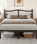 Heavy Duty Queen Bed Frame With Curved Headboard Noise Free Metal Platform Built Like A Tank With Sturdy Steel Slats For Clean Setup And Quiet Vibes Anywhere in stylish bedroom setting.