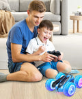 High Speed 2.4GHz Remote Control Stunt Car Beast Mode With Dual Sided 360 Degree Flips Rotating Wheels LED Headlights in living room