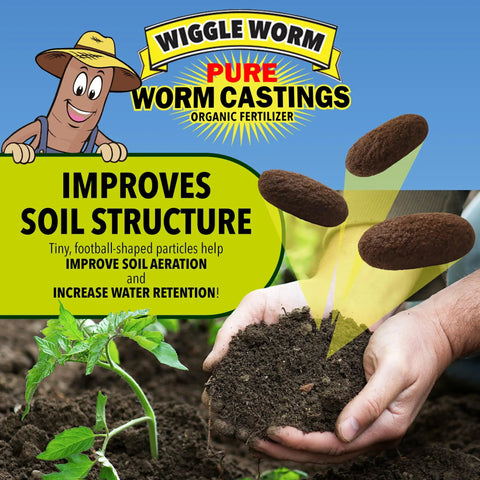 Pure Organic Mineral Dense Worm Castings Fertilizer 30 Lbs for Better Aeration and Water Retention, hand applying to soil
