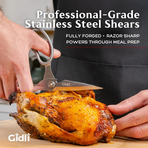 All Stainless Steel Kitchen Scissors Heavy Duty Shears For Food Prep Cut Chicken Seafood Veggies Fruit And Tough Meat With Ergonomic Grip Handles And Lifetime Replacement Warranty cutting roasted chicken