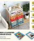 Overhead view of a 20 Drawer Rolling Cart For Easy Grab And Go Mobile Storage And Classroom Organization Ideal For Office And School Supplies.