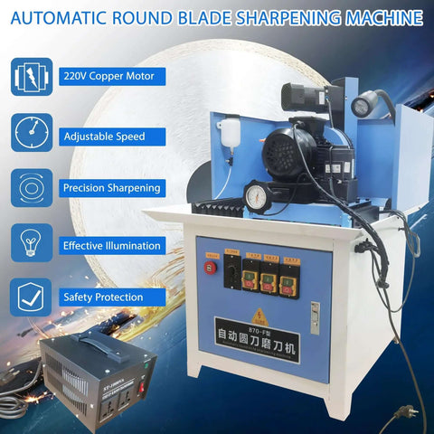 Heavy Duty Automatic Circular Saw Blade Sharpener And Round Grinding Machine, 220V Pro Grade Sharpening System With Bright Work Light, showing adjustable speed and effective illumination.