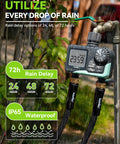 Two Zone Garden Hose Water Timer With Rain Delay And Manual Watering, Automatic Irrigation For Yard Or Lawn Sprinklers, IP65 Waterproof