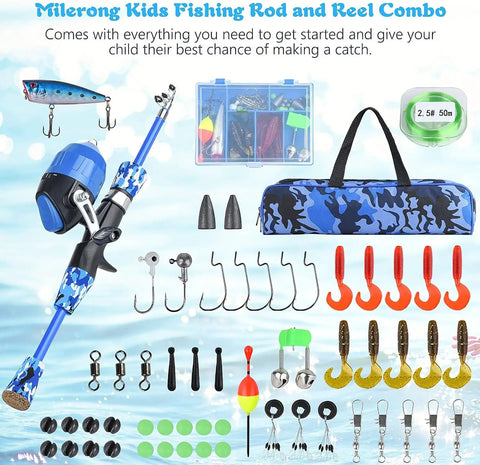 Kids Telescopic Fishing Rod And Spincast Reel Combo Kit For Boys And Girls All In One Totally Portable Fishing Set