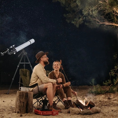 Couple camping with Beginner Friendly 80mm Refractor Telescope for Adults With 800mm Focal Length High Power Stargazing Kit